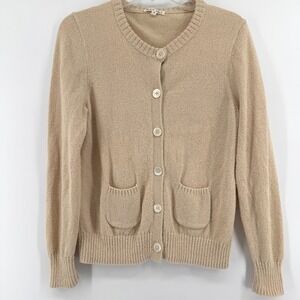 Alex Mill Cardigan Womens Medium Tan Cotton Blend Knit Button Front Pocket